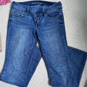 Blue Low-Rise Flare Jeans. Size 10.
